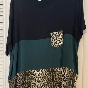 Colorblock Tee with Animal Print Detail